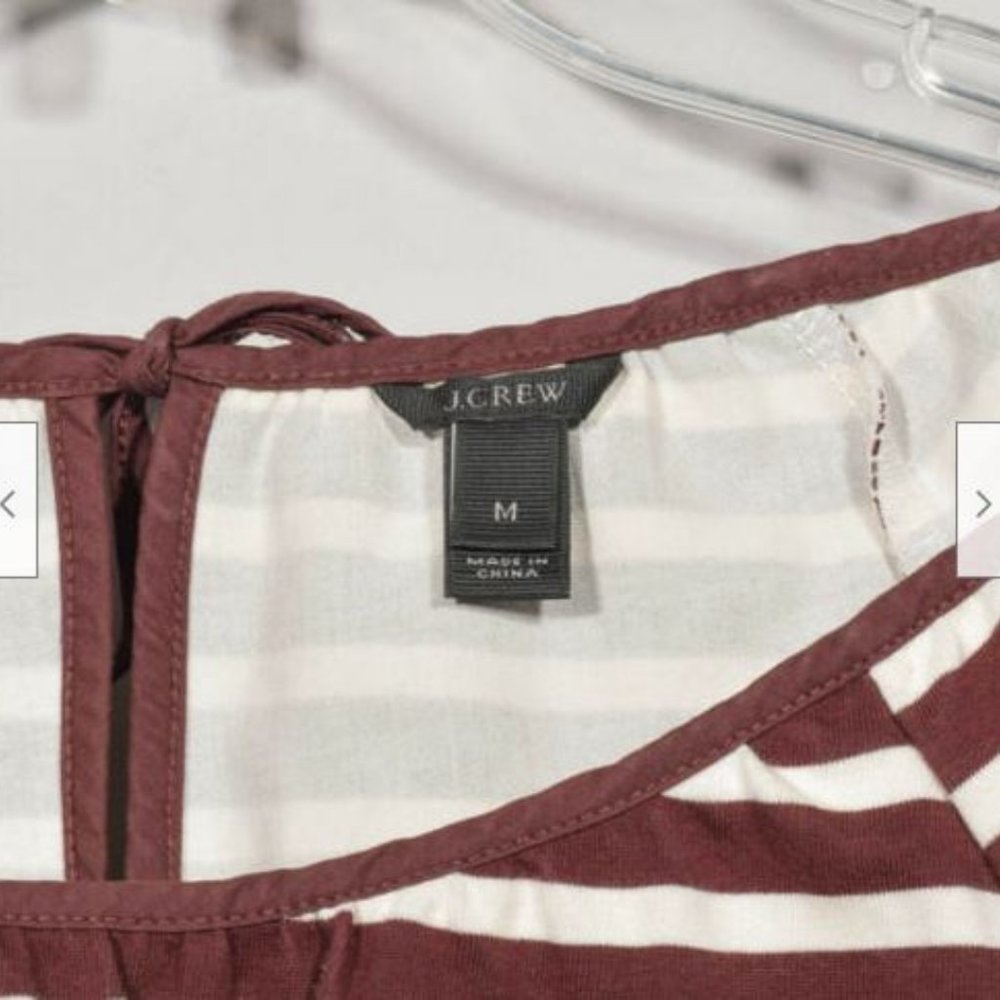 J. Crew F8812 100% Cotton Merlot White Stripe Tie Back Peasant Muslin Shirt Sz - Picture 3 of 4
